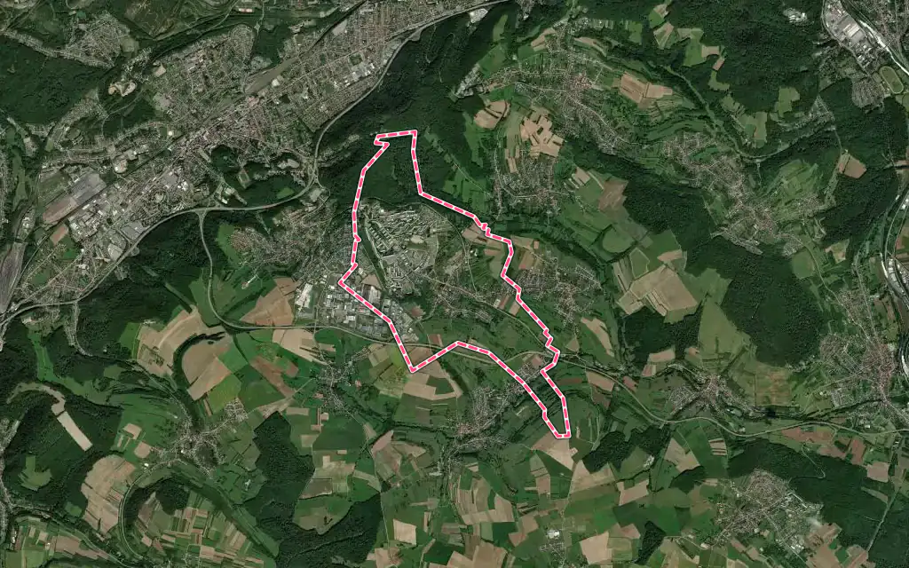 Vue satellite de Behren-lès-Forbach avec ses contours administratifs