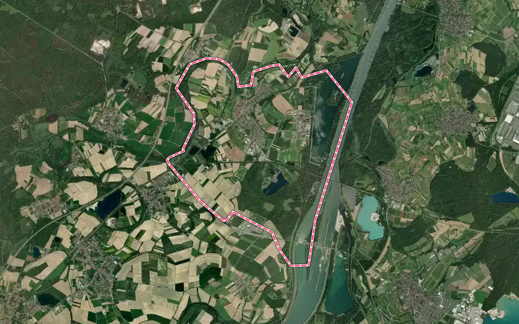 Vue satellite de Beinheim avec ses contours administratifs
