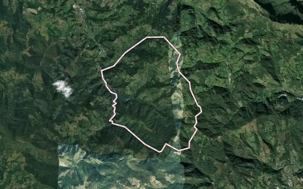 Vista satélite de Beizama con su contorno administrativo
