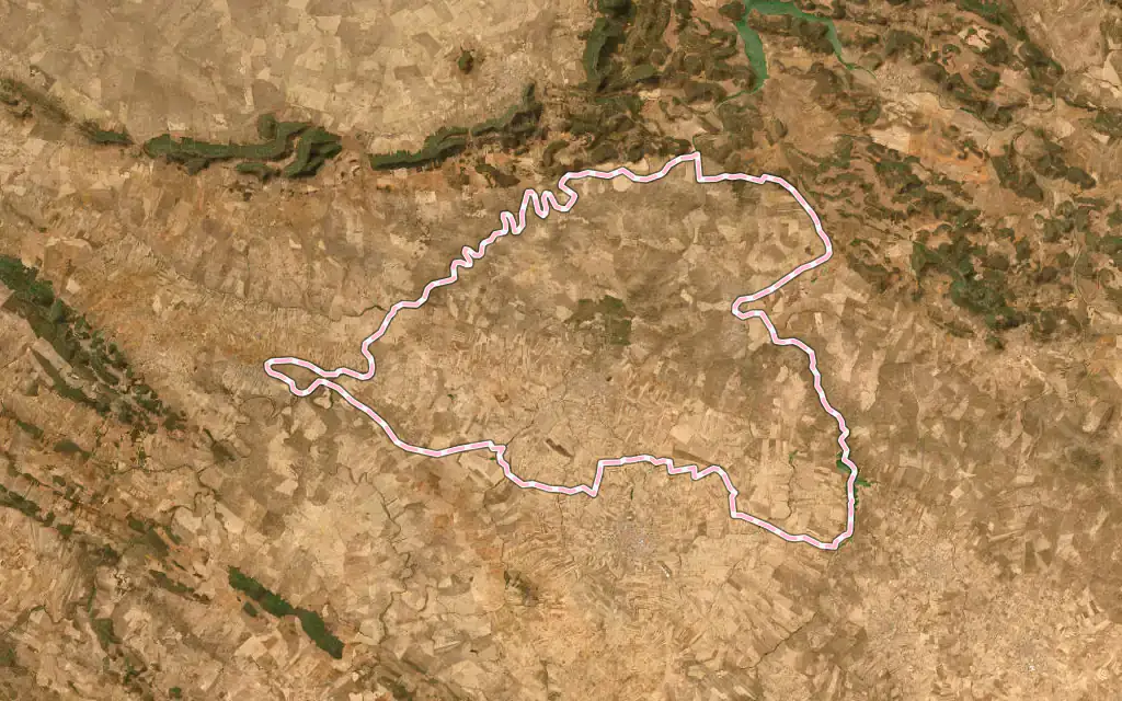 Vista satélite de Belalcázar con su contorno administrativo
