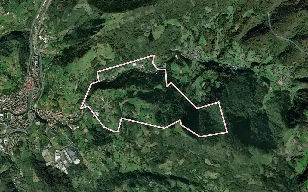 Vista satélite de Belauntza con su contorno administrativo