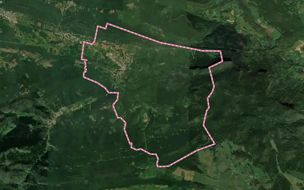 Vue satellite de Bélesta avec ses contours administratifs