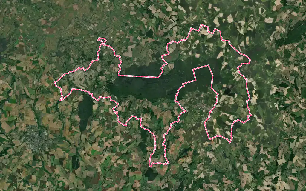 Vue satellite de Belforêt-en-Perche avec ses contours administratifs