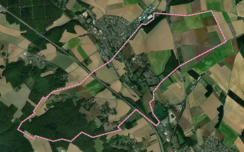 Vue satellite de Belle-Église avec ses contours administratifs