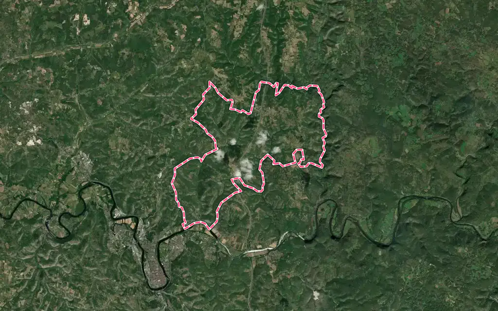 Vue satellite de Bellefont-La Rauze avec ses contours administratifs