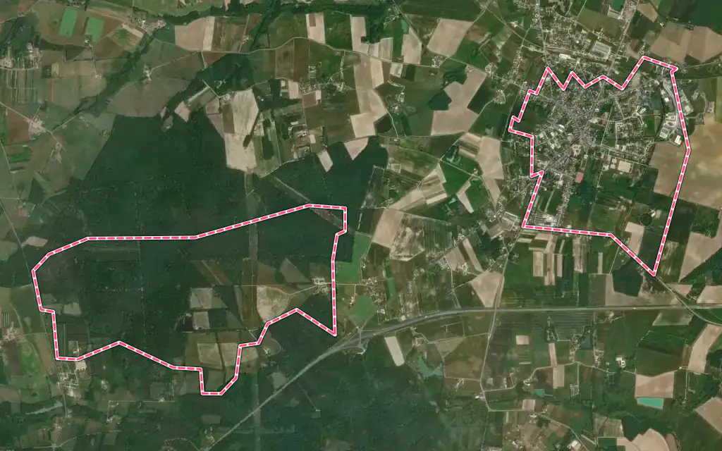 Vue satellite de Bellegarde avec ses contours administratifs