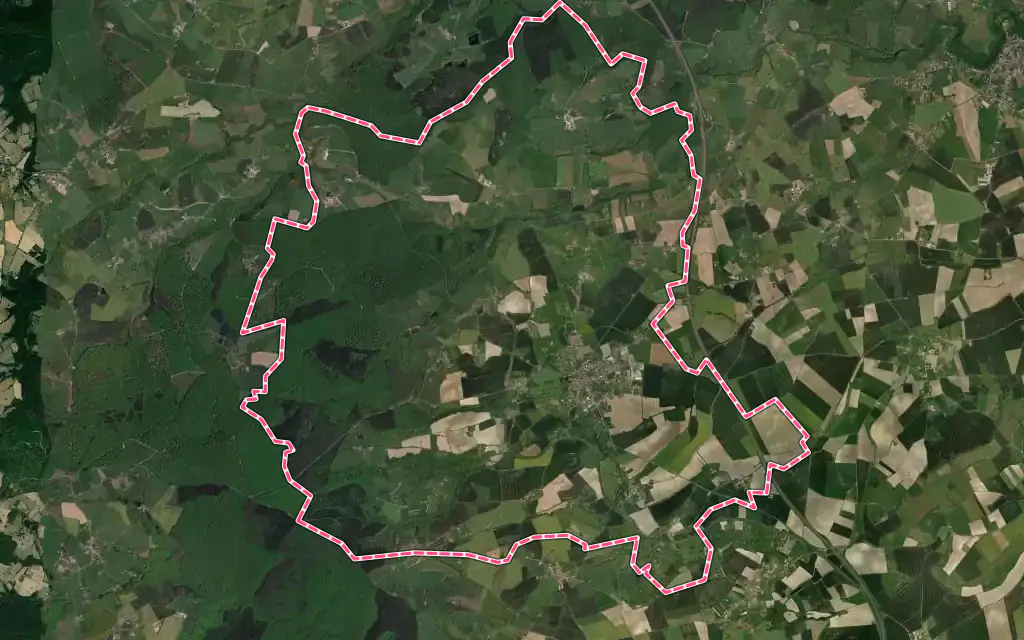 Vue satellite de Bellenaves avec ses contours administratifs