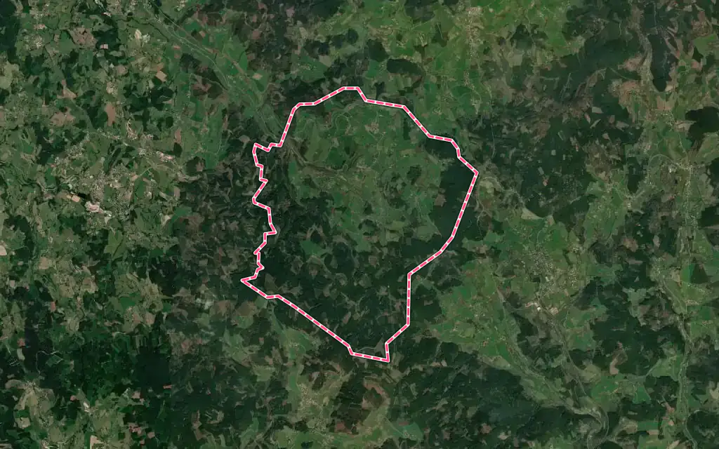 Vue satellite de Belleroche avec ses contours administratifs