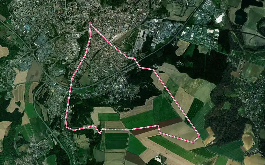 Vue satellite de Belleu avec ses contours administratifs