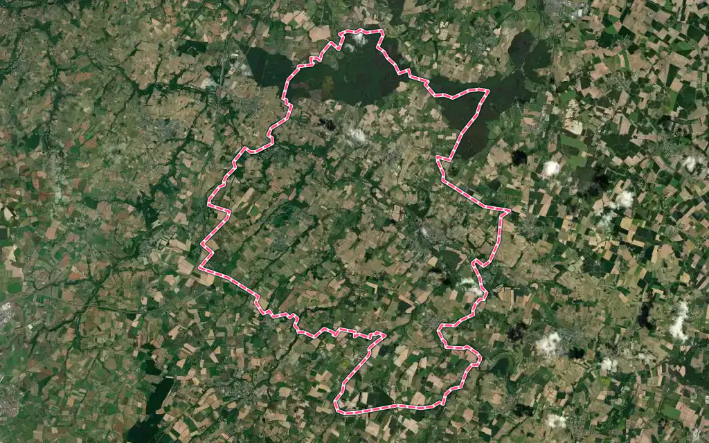 Vue satellite de Bellevigne-en-Layon avec ses contours administratifs