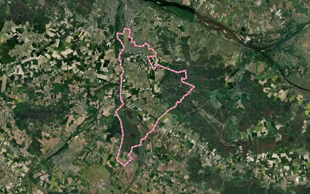 Vue satellite de Bellevigne-les-Châteaux avec ses contours administratifs