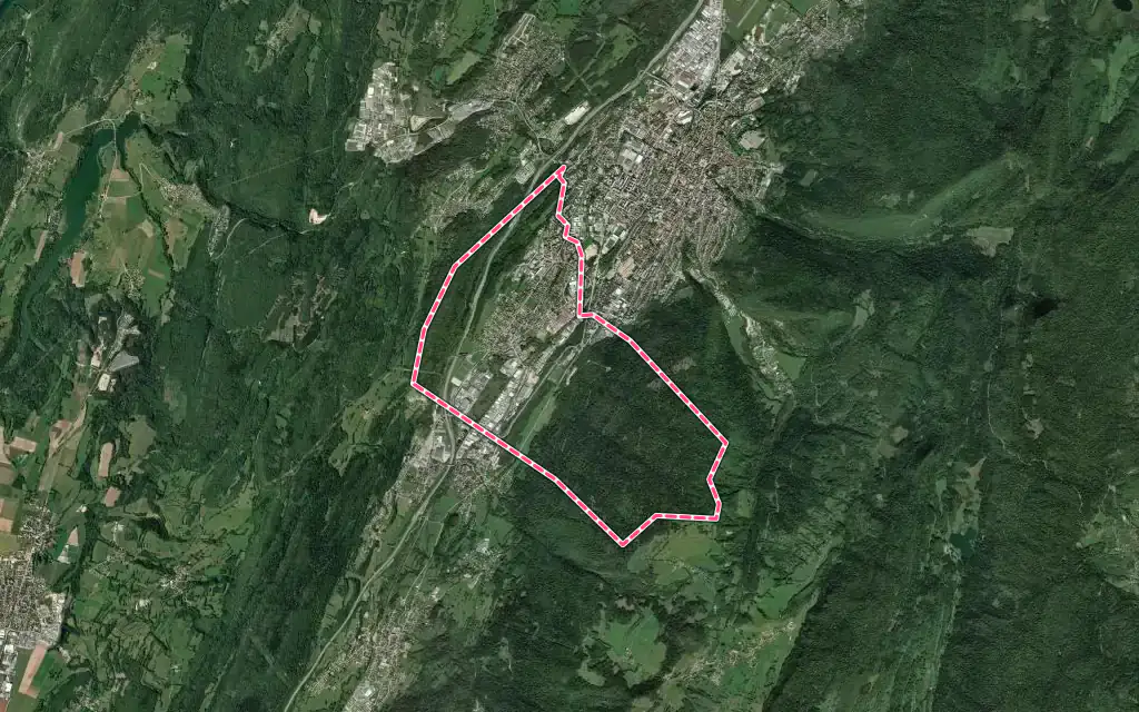 Vue satellite de Bellignat avec ses contours administratifs
