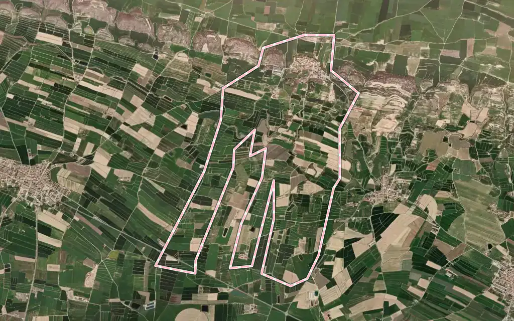 Vista satélite de Bellmunt d'Urgell con su contorno administrativo