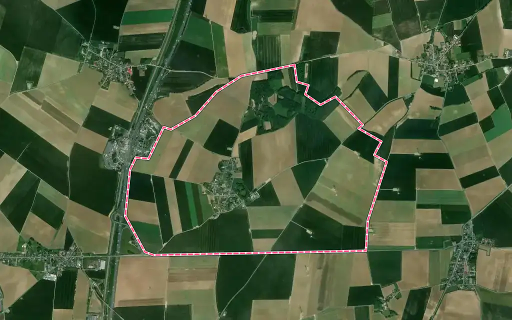 Vue satellite de Belloy-en-Santerre avec ses contours administratifs