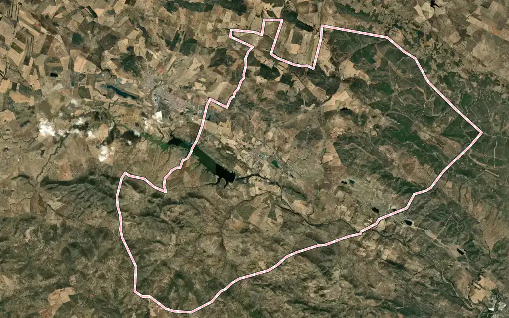 Vista satélite de Belmez con su contorno administrativo