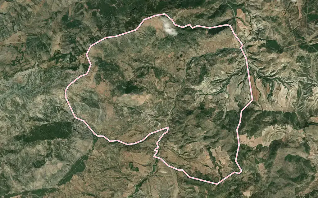 Vista satélite de Bélmez de la Moraleda con su contorno administrativo