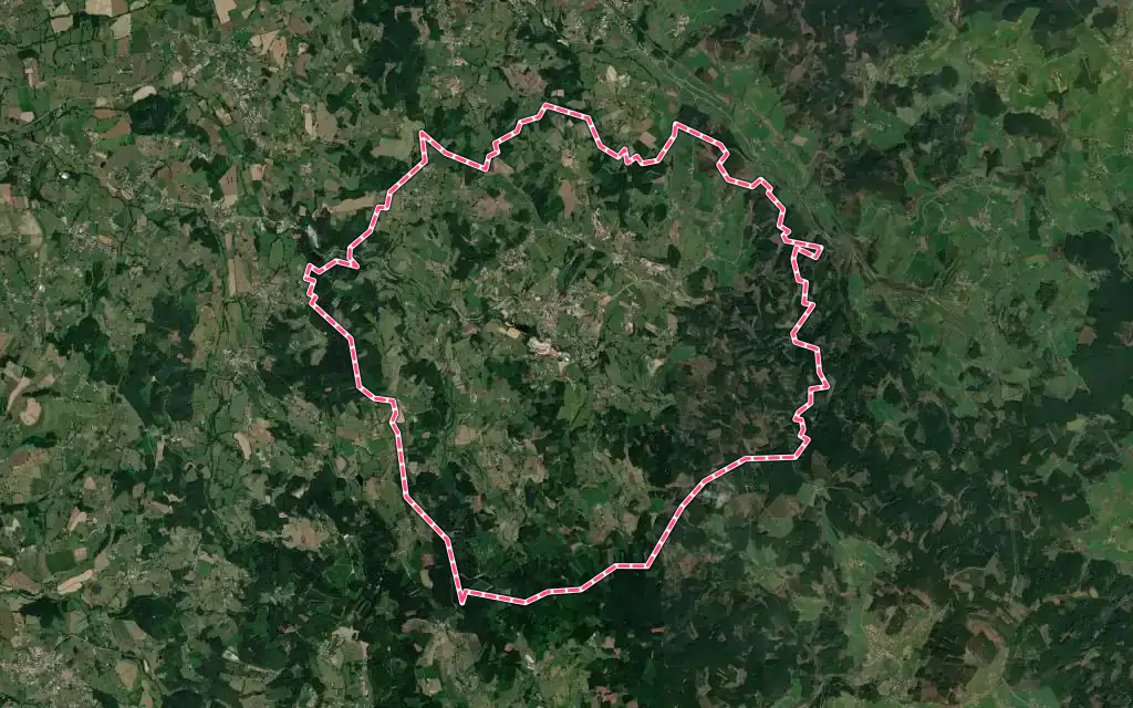 Vue satellite de Belmont-de-la-Loire avec ses contours administratifs