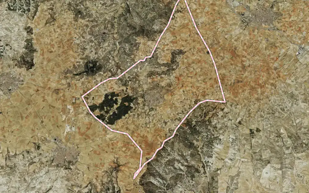 Vista satélite de Belmonte de Tajo con su contorno administrativo