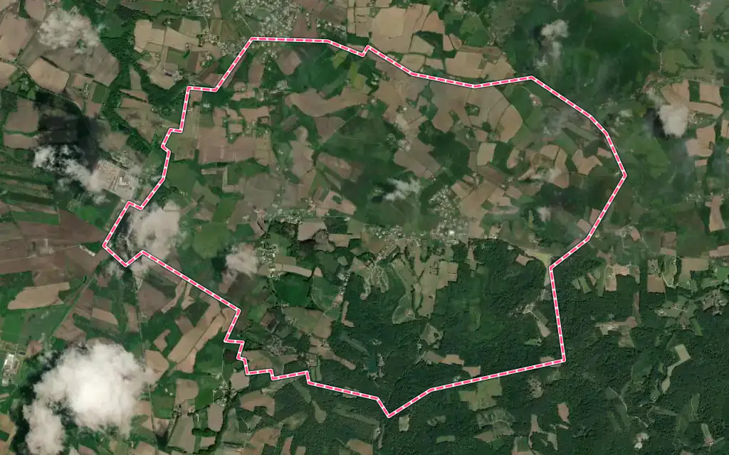Vue satellite de Bélus avec ses contours administratifs