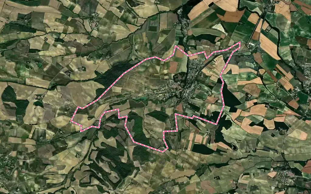 Vue satellite de Belvèze-du-Razès avec ses contours administratifs
