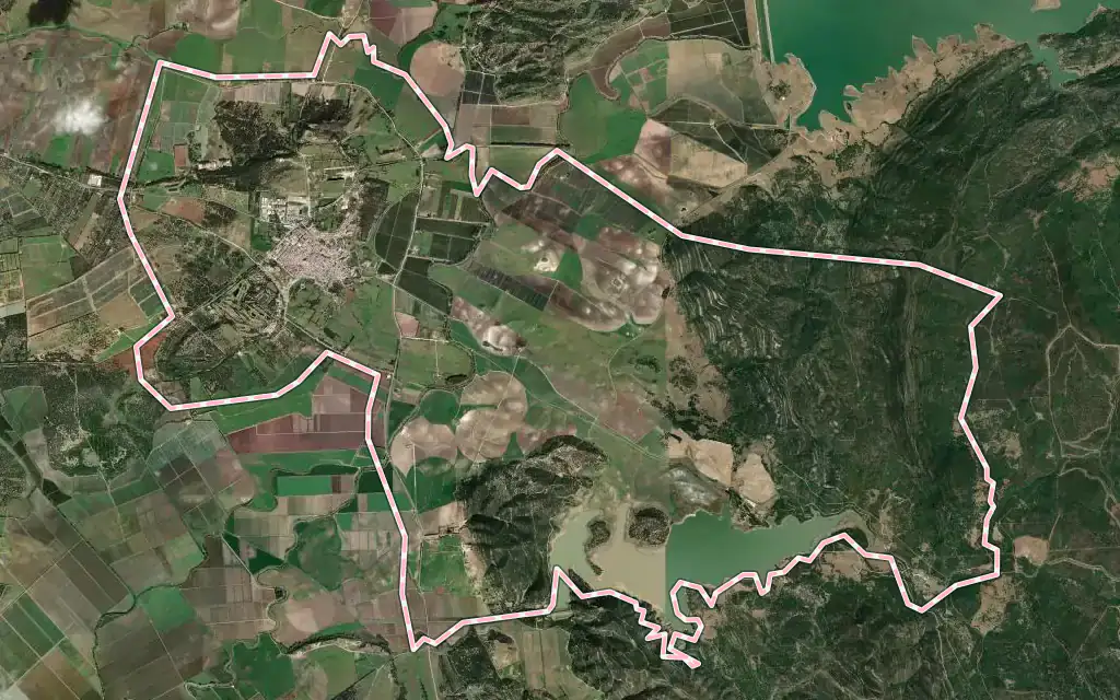 Vista satélite de Benalup-Casas Viejas con su contorno administrativo
