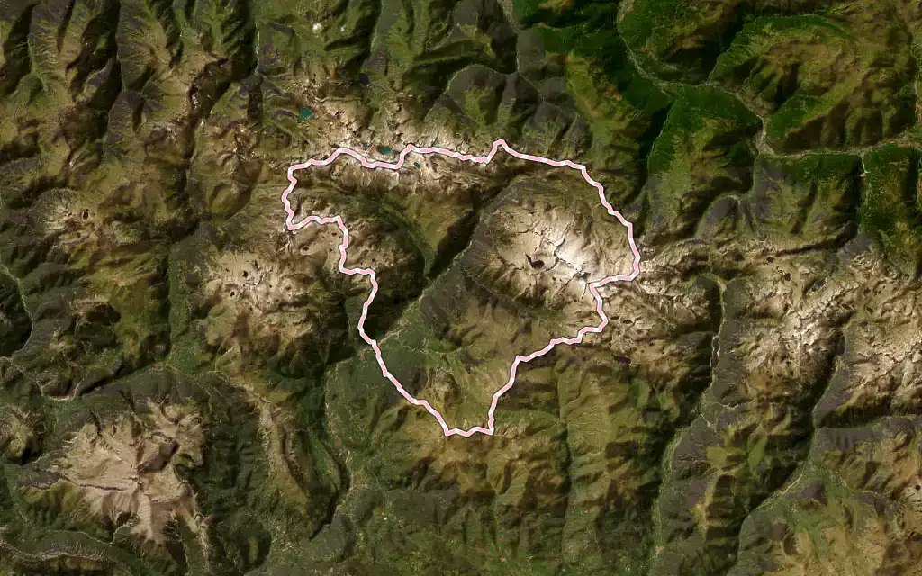 Vista satélite de Benasque con su contorno administrativo