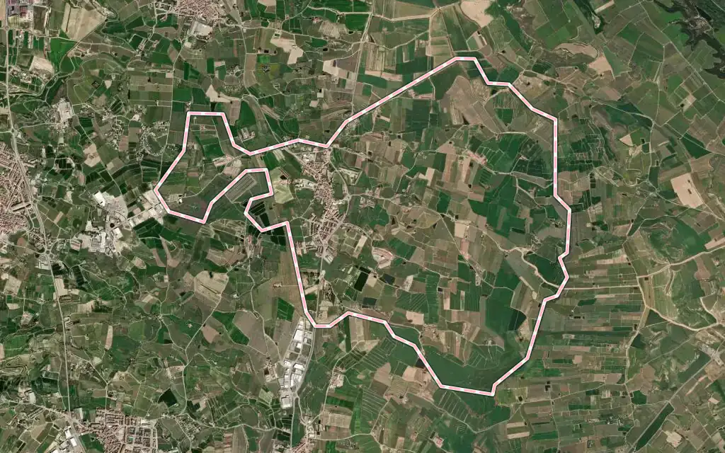 Vista satélite de Benavent de Segrià con su contorno administrativo