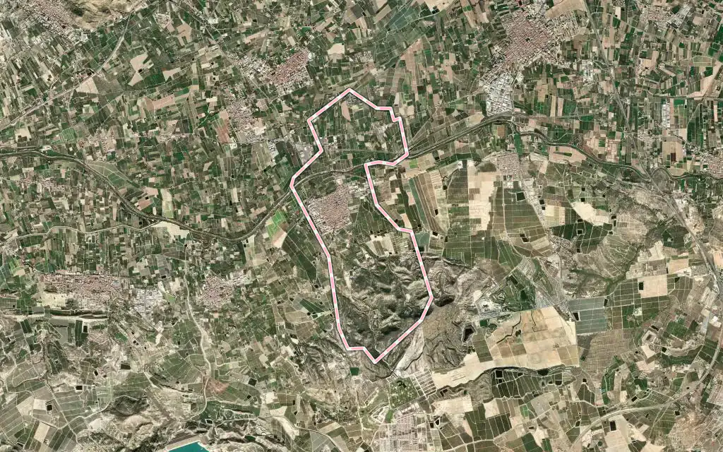 Vista satélite de Benejúzar con su contorno administrativo