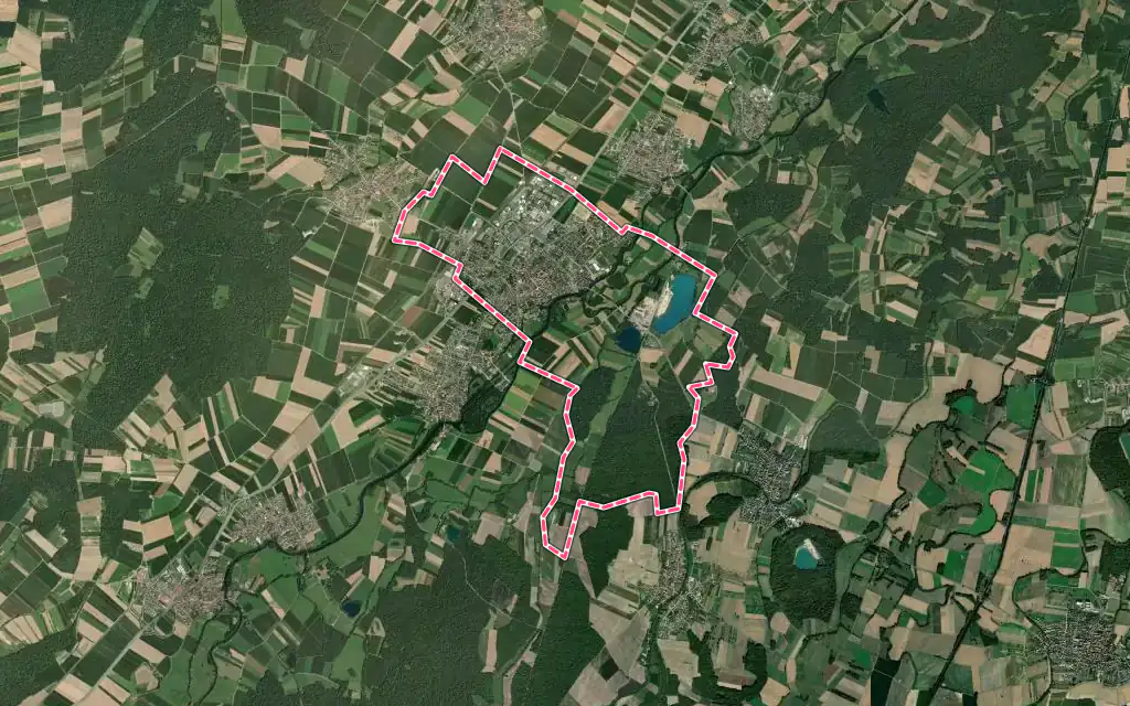 Vue satellite de Benfeld avec ses contours administratifs
