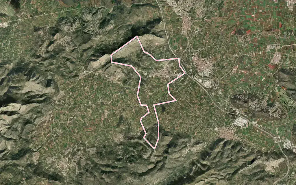 Vista satélite de Beniarbeig con su contorno administrativo