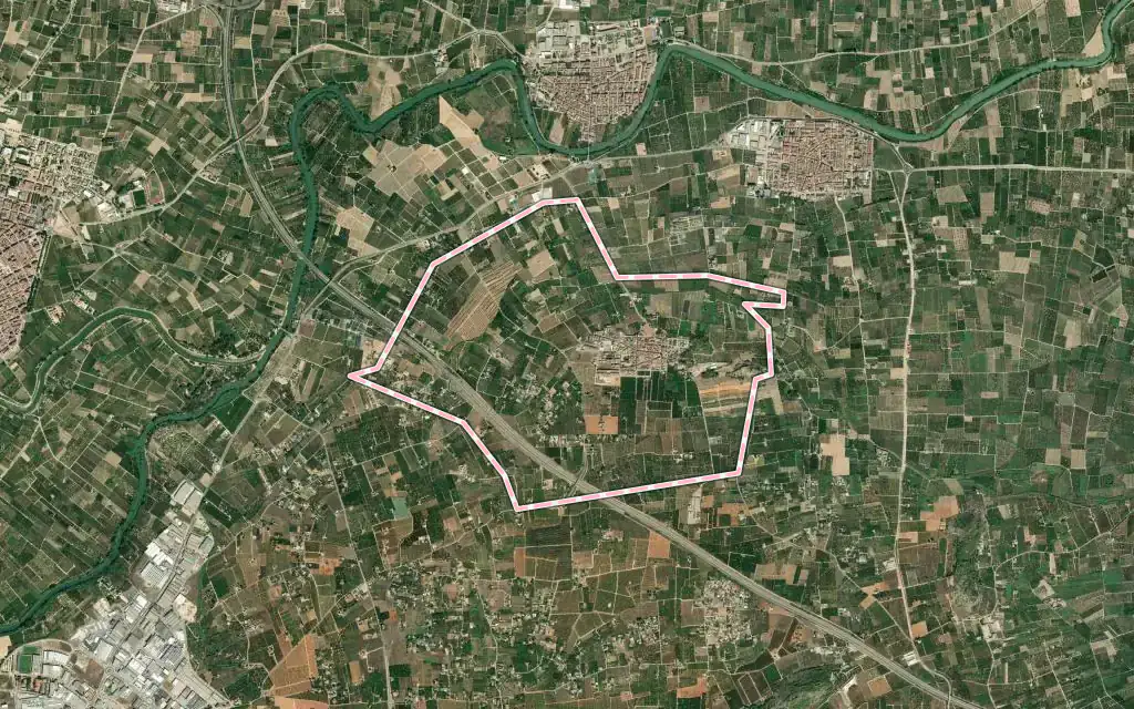 Vista satélite de Benicull de Xúquer con su contorno administrativo