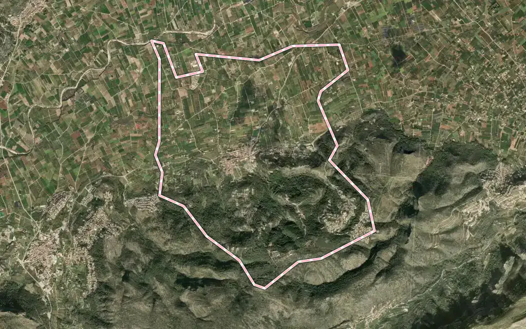 Vista satélite de Benidoleig con su contorno administrativo