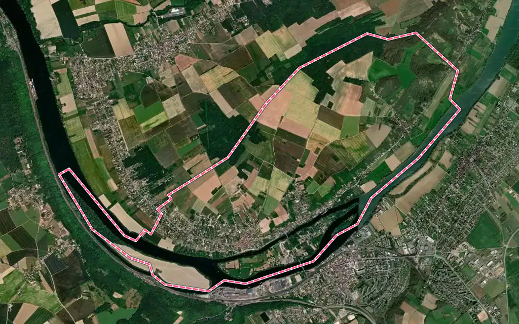 Vue satellite de Bennecourt avec ses contours administratifs