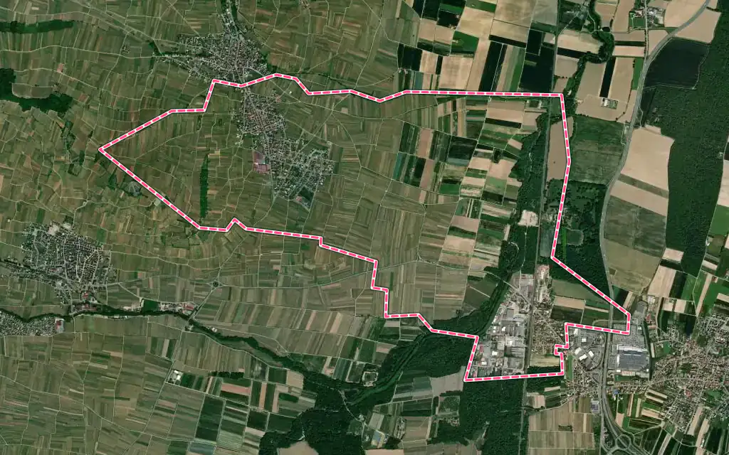 Vue satellite de Bennwihr avec ses contours administratifs