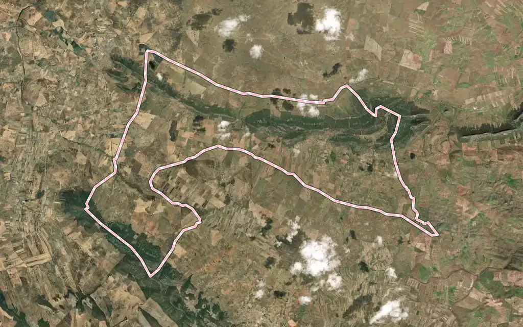 Vista satélite de Benquerencia de la Serena con su contorno administrativo