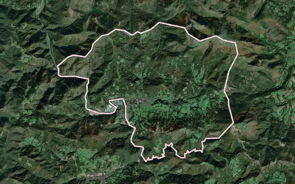 Vista satélite de Bera con su contorno administrativo