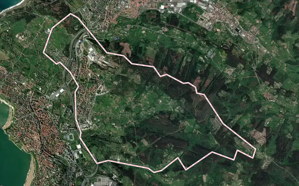 Vista satélite de Berango con su contorno administrativo