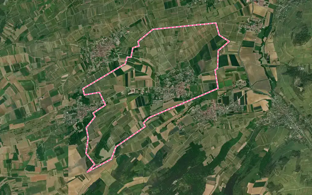 Vue satellite de Bergbieten avec ses contours administratifs