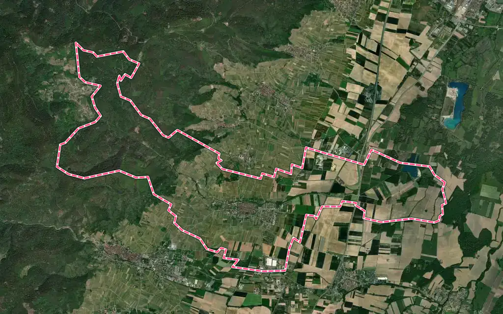 Vue satellite de Bergheim avec ses contours administratifs