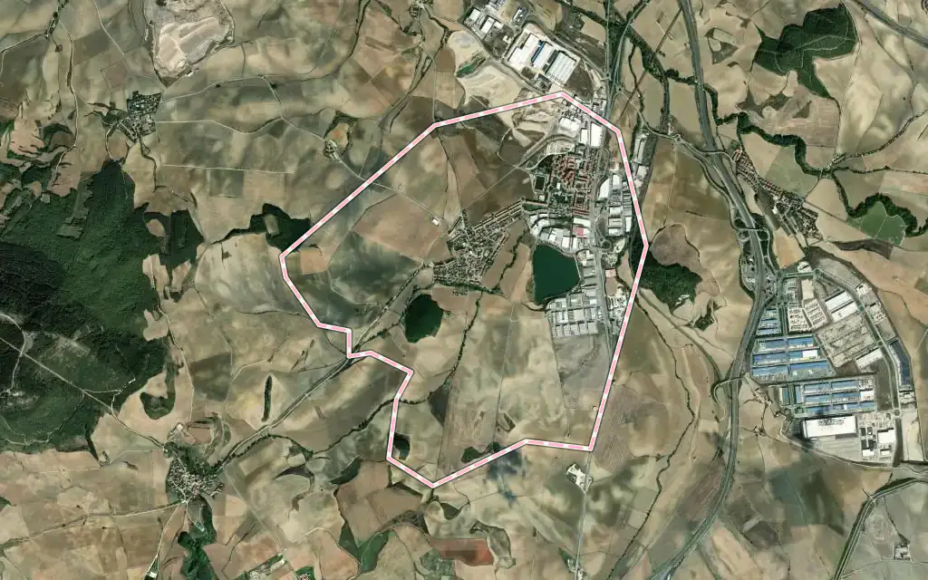 Vista satélite de Beriáin con su contorno administrativo