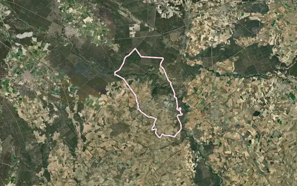 Vista satélite de Bernardos con su contorno administrativo