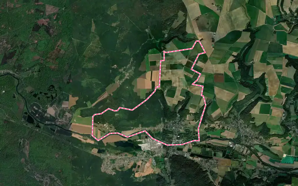 Vue satellite de Berneuil-sur-Aisne avec ses contours administratifs