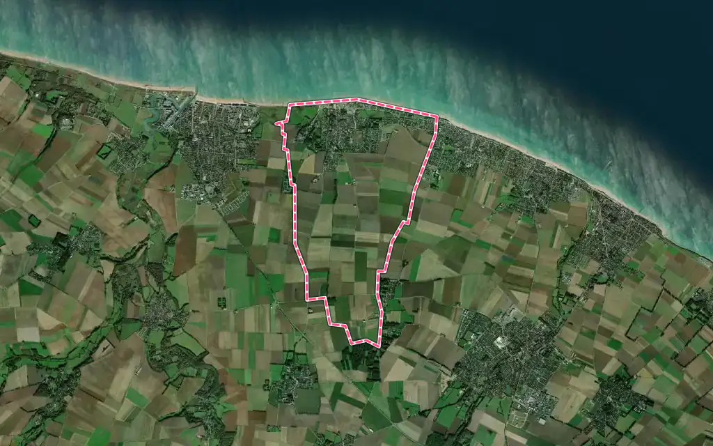 Vue satellite de Bernières-sur-Mer avec ses contours administratifs