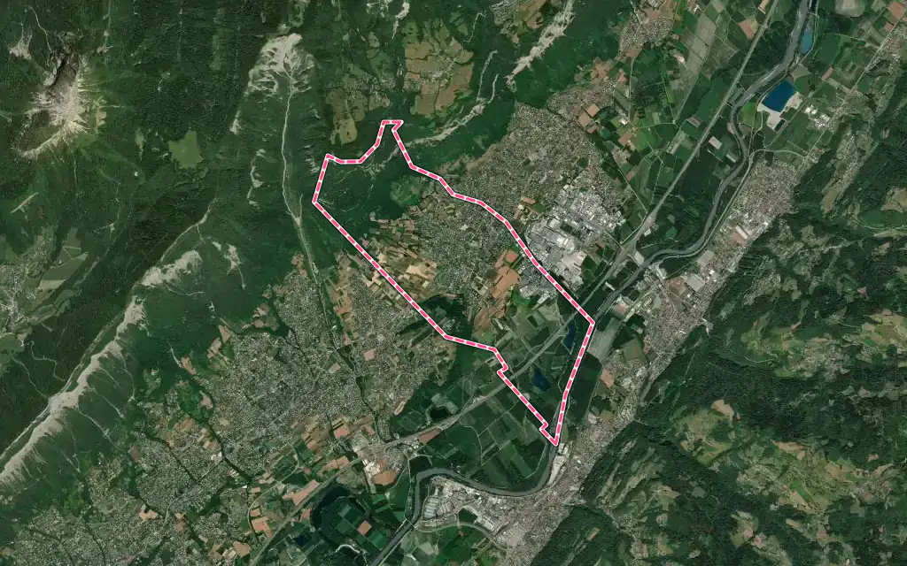 Vue satellite de Bernin avec ses contours administratifs