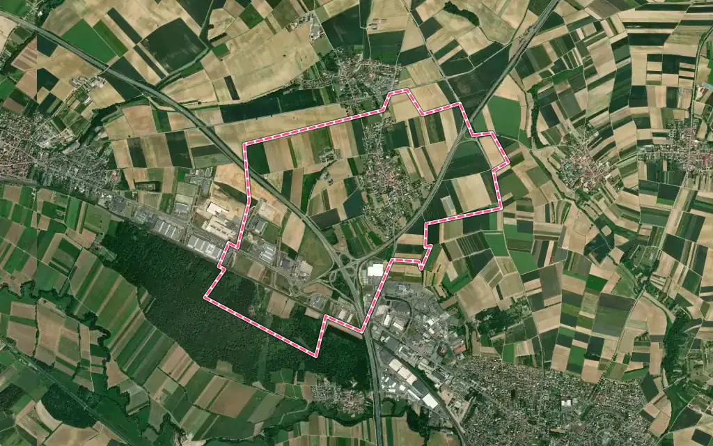 Vue satellite de Bernolsheim avec ses contours administratifs