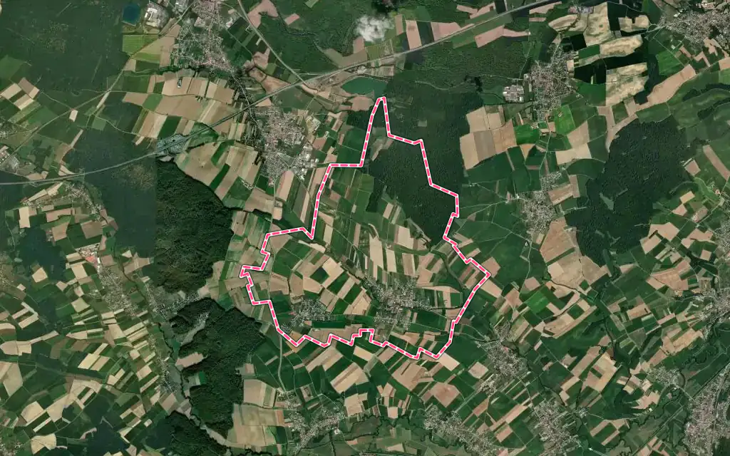 Vue satellite de Bernwiller avec ses contours administratifs