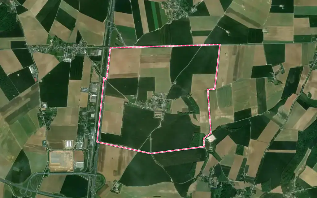 Vue satellite de Berny-en-Santerre avec ses contours administratifs