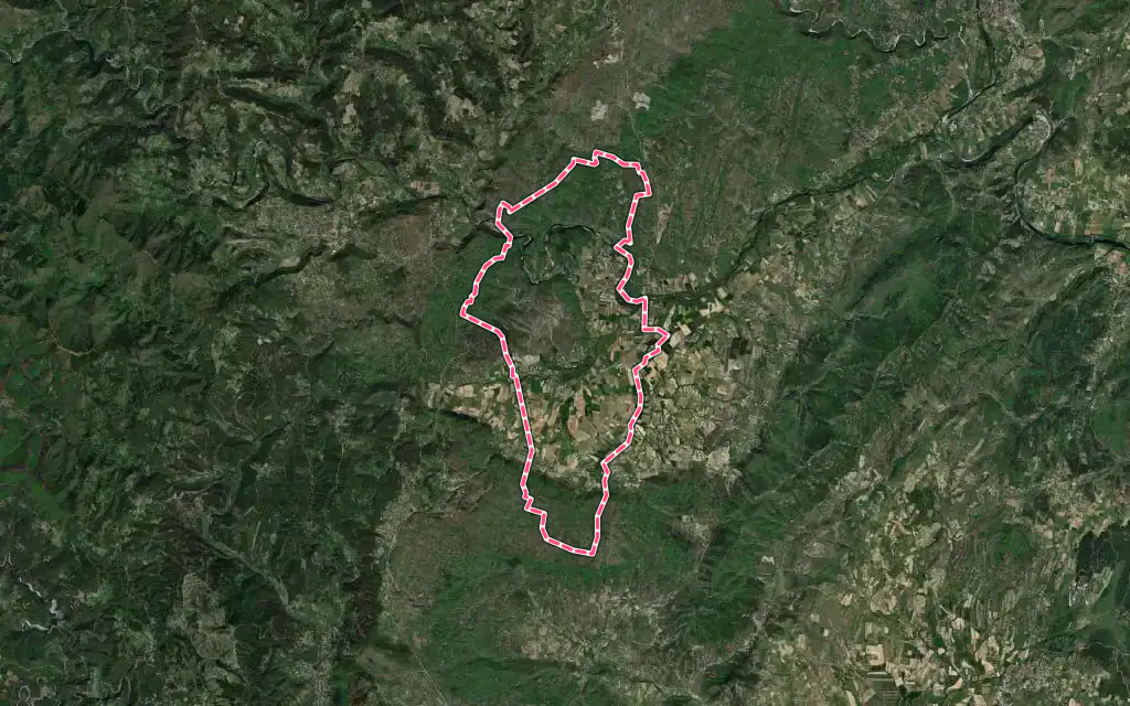 Vue satellite de Berrias-et-Casteljau avec ses contours administratifs