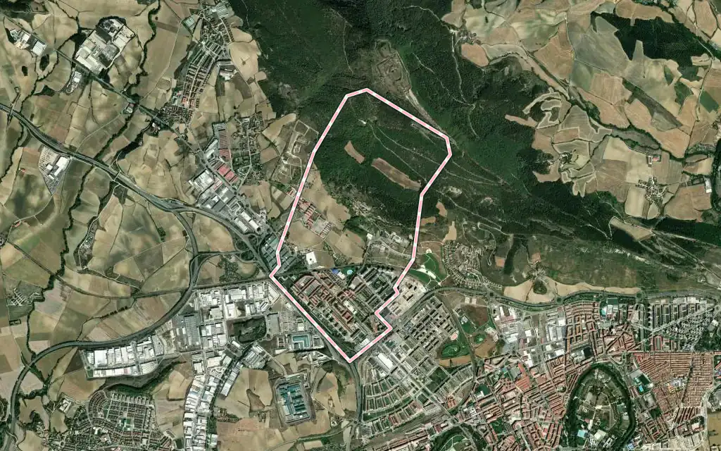 Vista satélite de Berriozar con su contorno administrativo