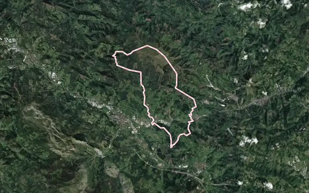 Vista satélite de Berriz con su contorno administrativo